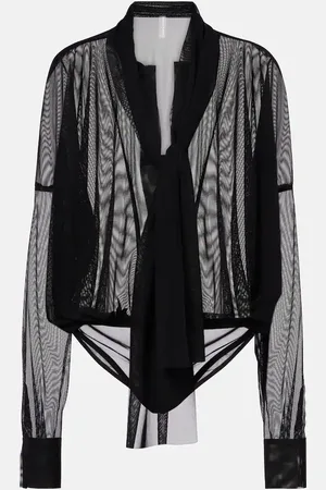 Norma Kamali Bow-detail oversized mesh bodysuit