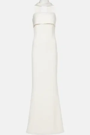 Safiyaa Roshana sash crÃªpe gown with gloves