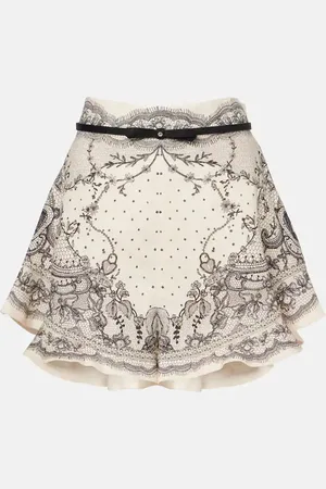 ZIMMERMANN Crush belted floral high-rise linen shorts