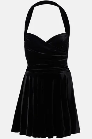 Norma Kamali Cayla ruched velvet bustier dress