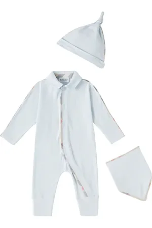 Burberry Baby onesie, bib, and beanie set