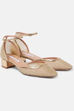 Aquazzura Asha 35 leather-trimmed mesh pumps