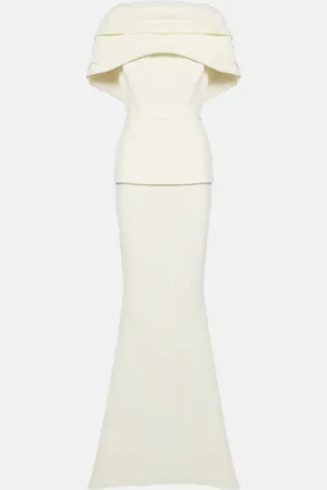 Safiyaa Pleated caped crÃªpe gown