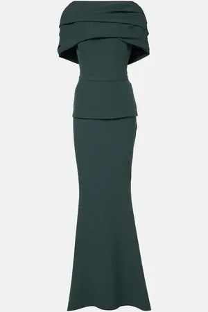 Safiyaa Pleated caped crÃªpe gown
