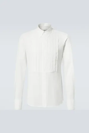 VALENTINO Lace-trimmed cotton muslin tuxedo shirt