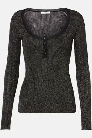 Chloé ChloÃ© Ribbed-knit lurexÂ® Henley shirt