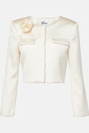 Self-Portrait Cream 3D Flower satin blazer