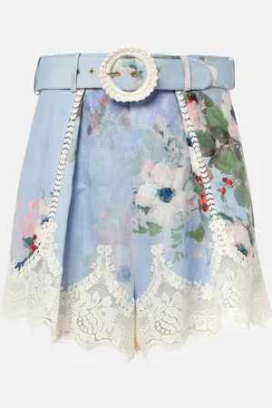 ZIMMERMANN Everley belted floral linen and lace shorts