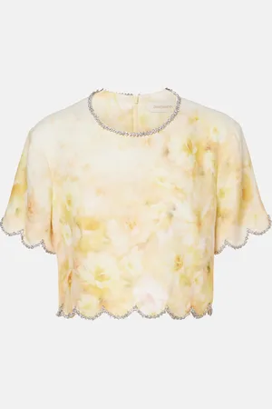 ZIMMERMANN Crush scalloped cropped silk top