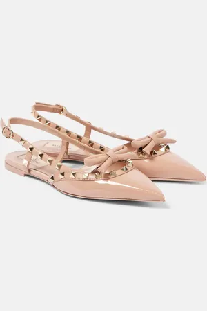 VALENTINO GARAVANI Rockstud Bow patent leather slingback flats