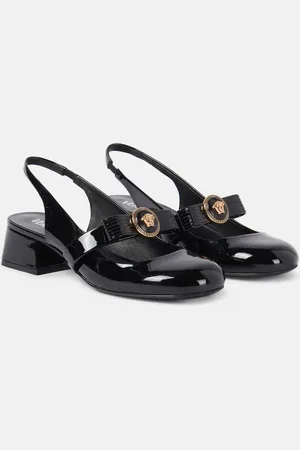 VERSACE Gianni Ribbon patent leather slingback pumps