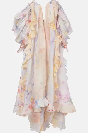 ZIMMERMANN Crush linen and silk organza bustier gown