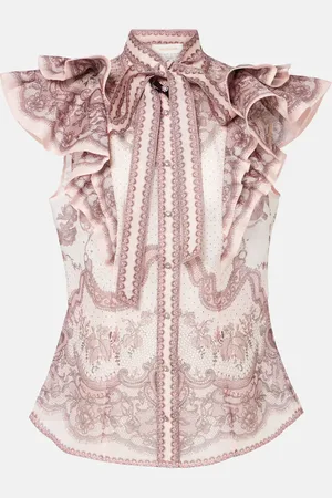 ZIMMERMANN Crush embroidered ruffled linen and silk top