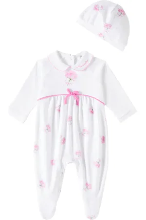 MONNALISA Baby floral cotton jersey onesie and hat set