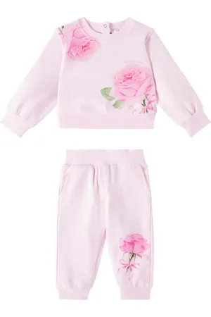 MONNALISA Baby floral cotton jersey sweatshirt and sweatpants set