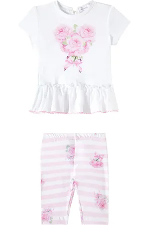 MONNALISA Baby floral striped cotton-blend top and leggings set