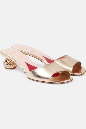 Roger Vivier Embellished metallic leather mules