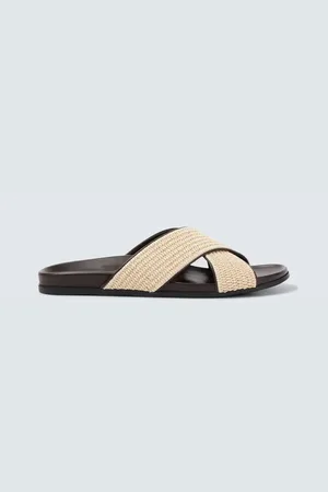 Manolo Blahnik Chiltern leather-trimmed raffia slides