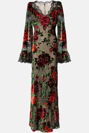 RODARTE Floral lace-trimmed velvet devorÃ© gown