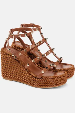 VALENTINO GARAVANI Rockstud Torchon 95 leather espadrille wedges