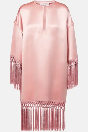 VALENTINO Fringed silk duchess satin minidress