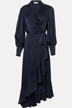 ZIMMERMANN Ruffled silk satin wrap dress