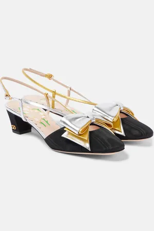 VALENTINO GARAVANI Bowow 45 moirÃ© and leather slingback pumps