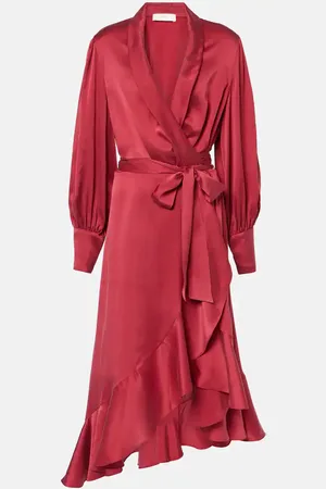 ZIMMERMANN Ruffled silk satin wrap dress