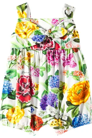 Dolce & Gabbana Baby floral shirred cotton playsuit