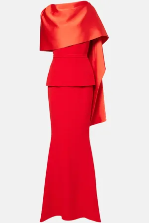Safiyaa Evangelina caped crÃªpe gown