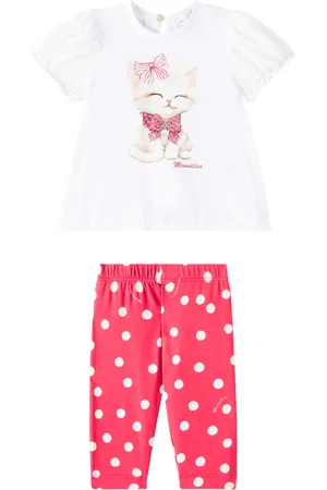 MONNALISA Baby polka-dot jersey shirt and pants set