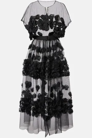 Norma Kamali Floral-appliquÃ© tulle midi dress