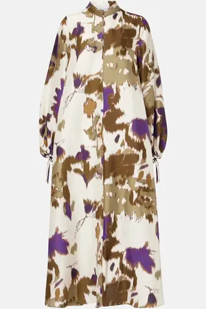 Max Mara Maesa balloon-sleeve printed silk maxi dress