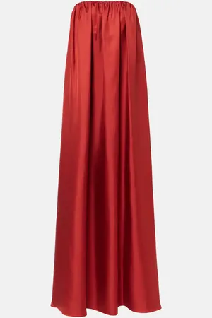 Max Mara Edda pleated strapless silk maxi dress