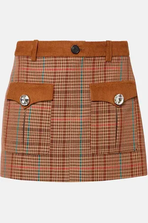 AREA Checked wool-blend miniskirt
