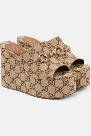 Gucci Horsebit GG Canvas wedge mules