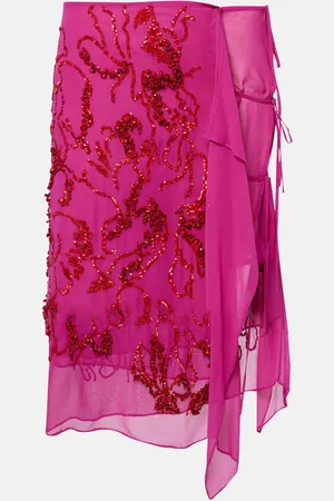 DRIES VAN NOTEN Sequined draped chiffon midi skirt