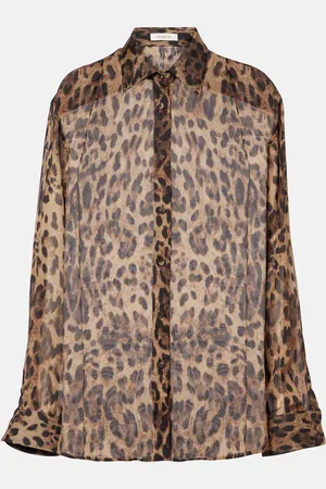 JACQUES WEI Leopard-print semi-sheer silk chiffon blouse