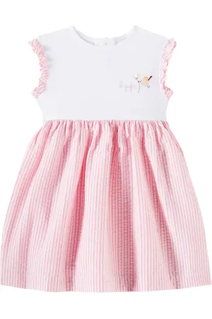 Il gufo Baby striped jersey and seersucker dress