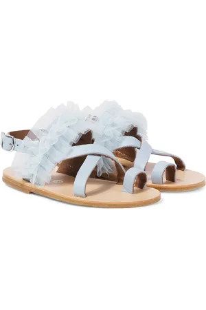 PèPè PÃ¨PÃ¨ Tulle-trimmed leather snadals
