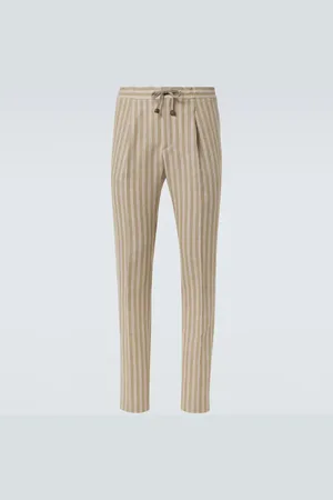 SLOWEAR Striped cotton and linen tapered pants