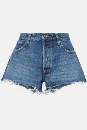Frame The Hang frayed mid-rise denim shorts