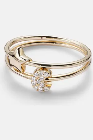 Roxanne First Mini Moon and Star set of 14kt rings with diamonds