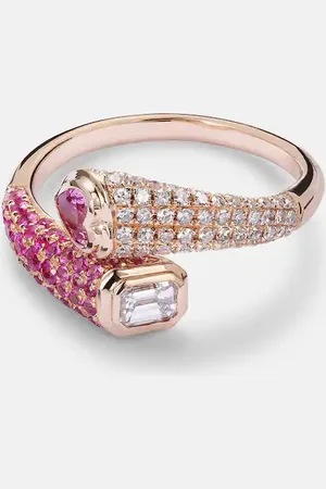 Shay Mixed Bypass 18kt rose pinky ring with diamonds and sapphires