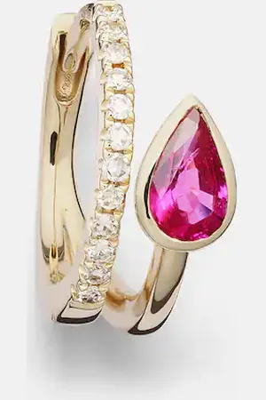 Roxanne First 14kt single hoop earring with diamonds and sapphire