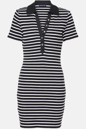 VERONICA BEARD Bailey striped cotton-blend polo dress