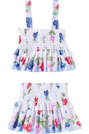 MONNALISA Floral ruffled cotton top and skirt set
