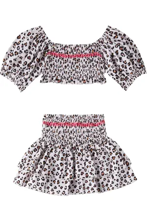 MONNALISA Leopard-print cotton top and skirt set