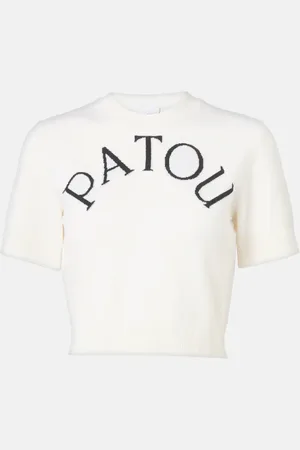Patou Logo jacquard wool-blend crop top