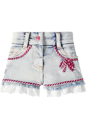 MONNALISA Baby ruffled lace-trimmed denim shorts